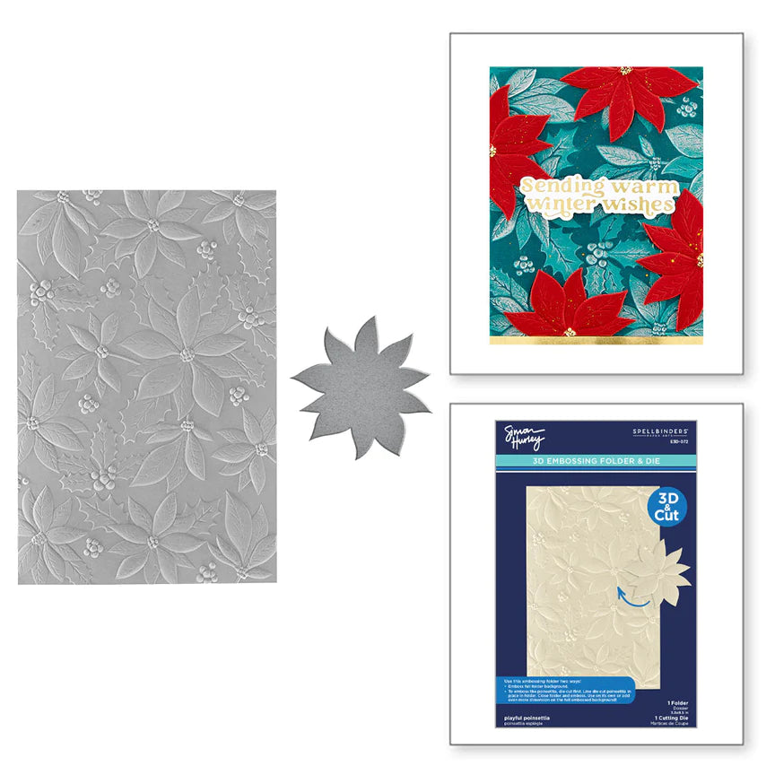 PLAYFUL POINSETTIA 3D EMBOSSING FOLDER & DIE SET FROM THE SIMON'S SNOW GLOBES COLLECTION BY SIMON HURLEY