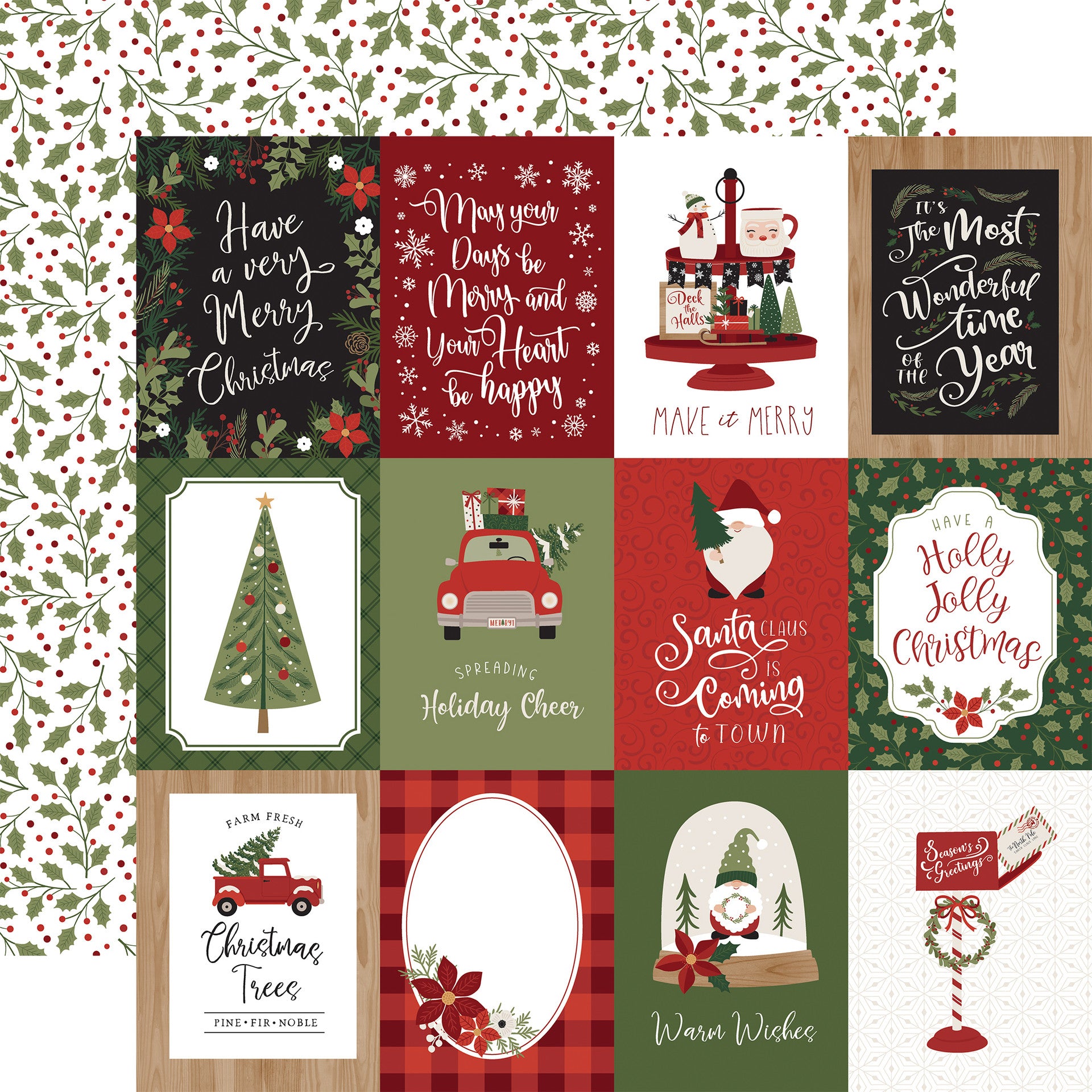 Gnome for Christmas - 3x4 Journaling Cards 12x12 Patterned Paper