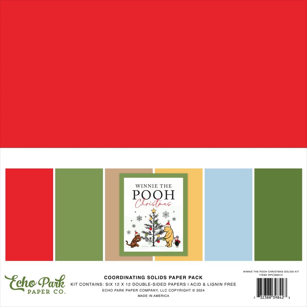 Winnie the Pooh Christmas Coordinating Solids 12x12 Paper Pack