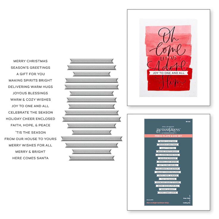 Merry & Bright Sentiment Strips Press Plate & Die Set