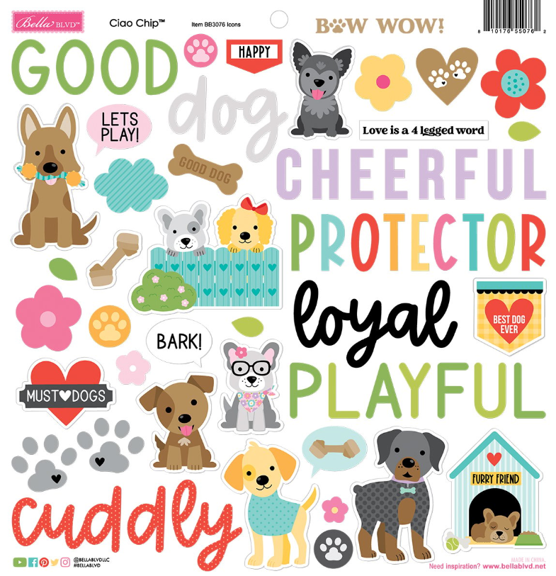 Bow Wow Ciao Chip Icons 12x12 Chipboard Stickers
