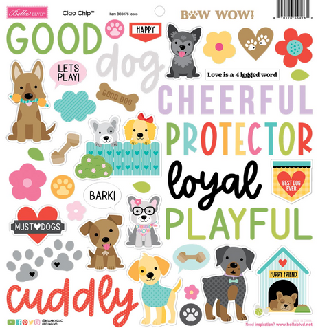 Bow Wow Ciao Chip Icons 12x12 Chipboard Stickers