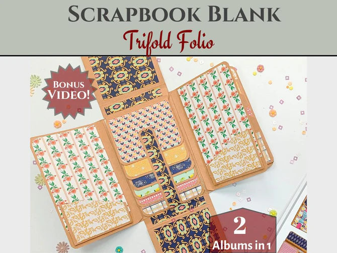 Trifold Folio Wallet DIY Scrapbook Kit Blank - Set of 2 (Black & Kraft)