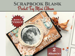 DIY pocket tag scrapbook album blanks with black and kraft bases, ready to decorate with pull-out tags and patterned paper.