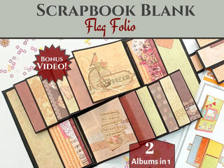 Flag folio scrapbook album blanks with black and kraft bases, flipping flap design, and magnet closures.