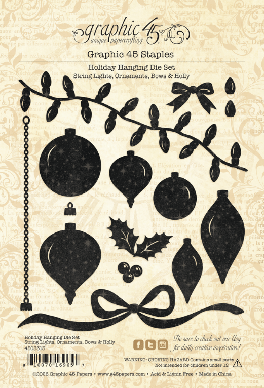 Holiday Hanging Die Set - String Lights, Ornaments, Bows & Holly