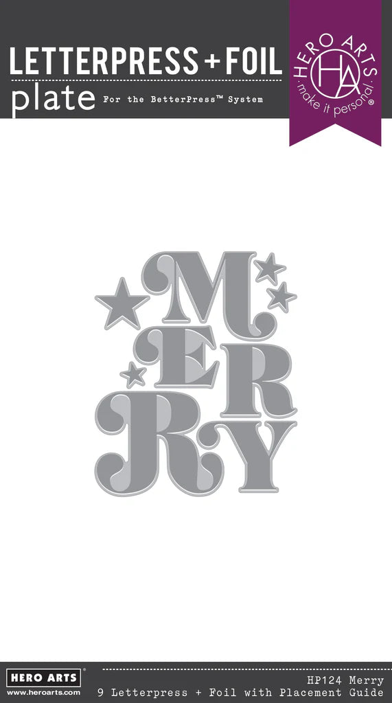 Hero Arts Merry BetterPress Plate + Foil Set for Holiday Card Making