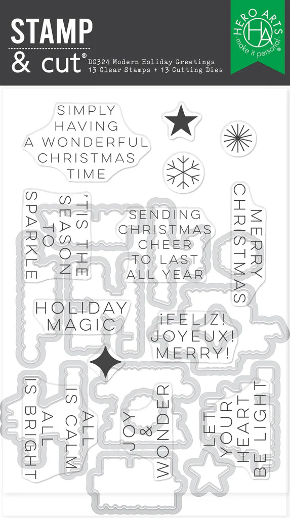 Hero Arts Modern Holiday Greetings Stamp and Cut Set