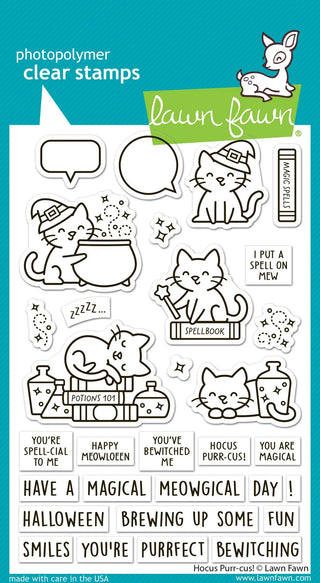 Lawn Fawn Hocus Purr-cus! Halloween Stamp Set with cats, books, potion bottles and a cauldron