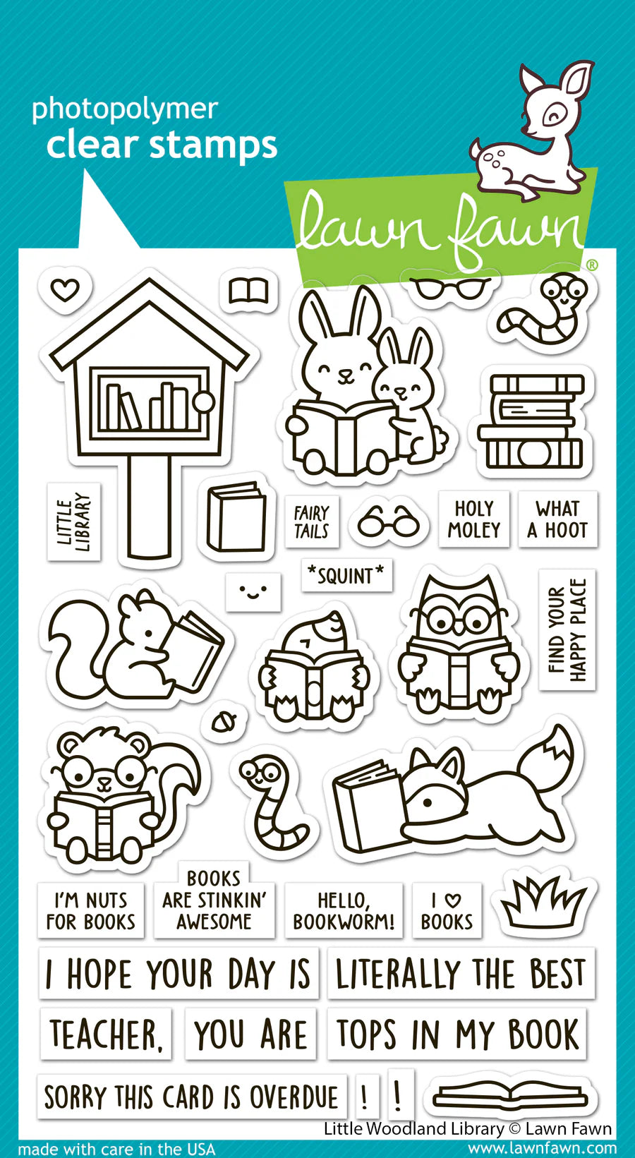 Lawn Fawn LF3486_Little Woodland Library Stamp Set for Card Making