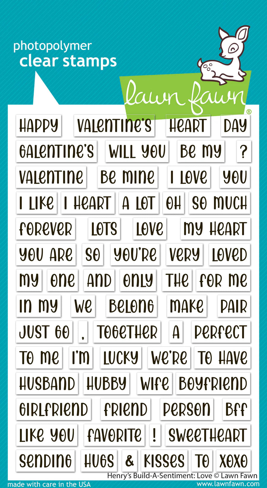 Lawn Fawn Henrys Build a Sentiment Love Stamp Set for Valentine and Love Card Making