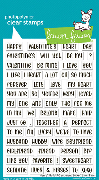 Lawn Fawn Henrys Build a Sentiment Love Stamp Set for Valentine and Love Card Making