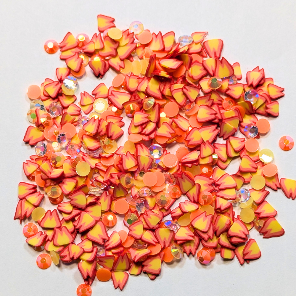 On Fire Stardust Shaker Mix - Yellow and Orange Gem Mix with Flames