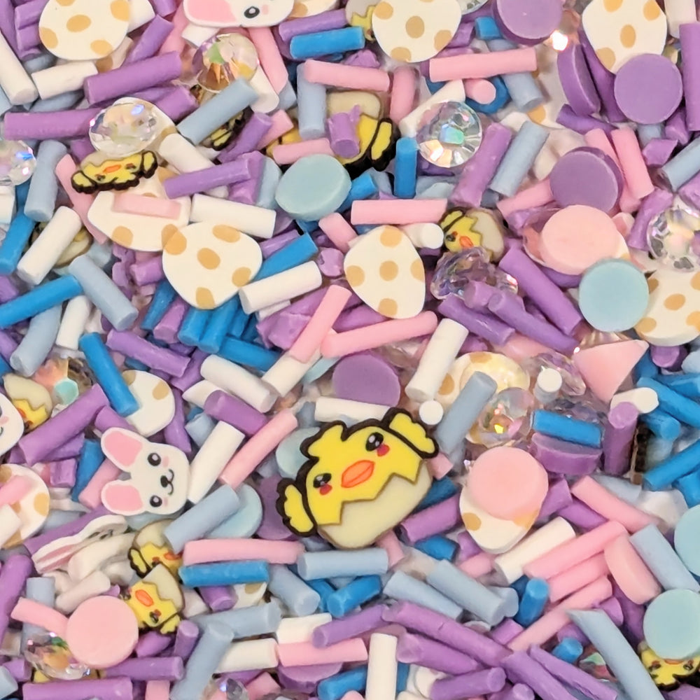 Easter Shaker Sprinkles Mix with Hatching Chicks, Bunnies and Eggs, Purple Mix