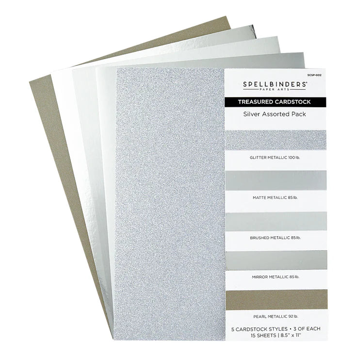 Silver Assortment Treasured Cardstock, 8 1/2 x 11 - 15 pack