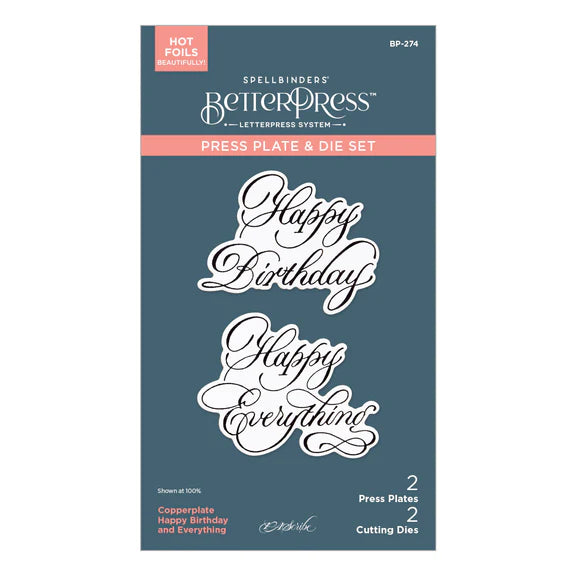 Copperplate Happy Birthday and Everything Betterpress Plates & Die Set
