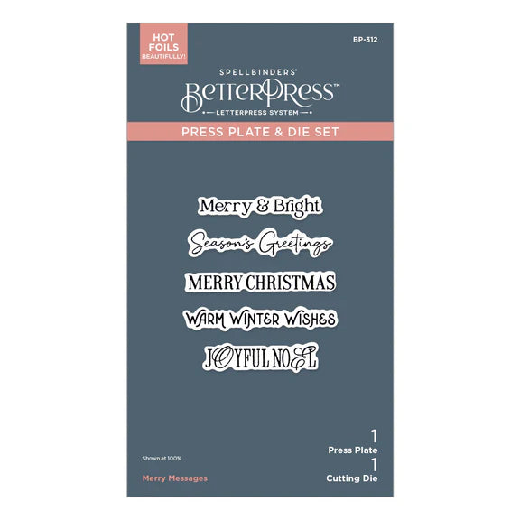Spellbinders BP-312 Merry Messages BetterPress Plate & Die Set
