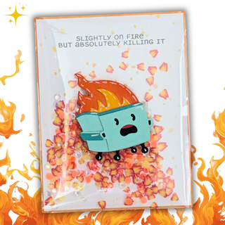 Spellbinders Dumpster Fire Shaker Card