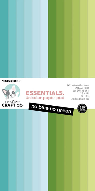 Studio Light Creative Craft Lab Essentials unicolor paper pad with blue and green double-sided cardstock sheets, 24 sheets, 250gsm for crafting