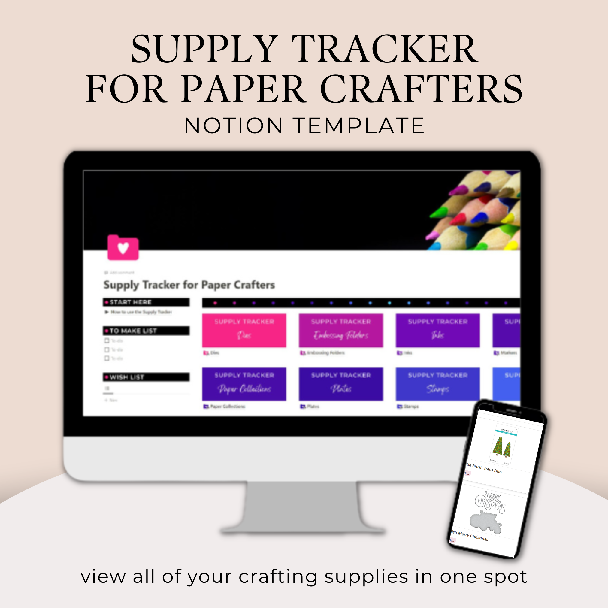 Supply Tracker for Paper Crafters Notion Template - Digital Template