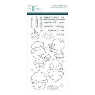 Trinity Stamps Just Add Sprinkles Stamp Set with cute bear, cupcake and birthday candles