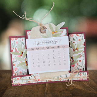 Craft this year-round calendar card using Uniquely Creative’s Center Stepper Die, the 2026 Calendar Pads, dark red cardstock, and Mint & Mistletoe patterned papers.