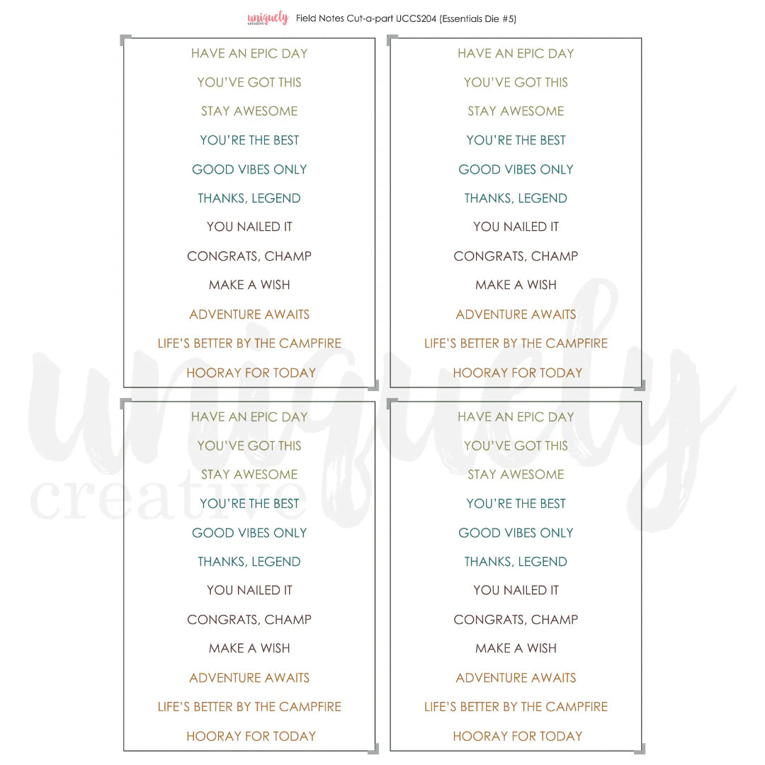Uniquely Creative Field Notes Cut-A-Part Sentiments Sheet Mini