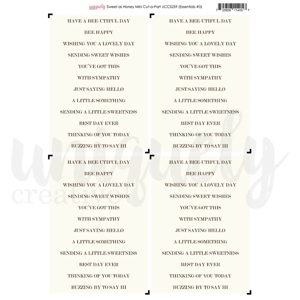 Sweet as Honey Cut-A-Part Sheet Mini Sentiment Strips