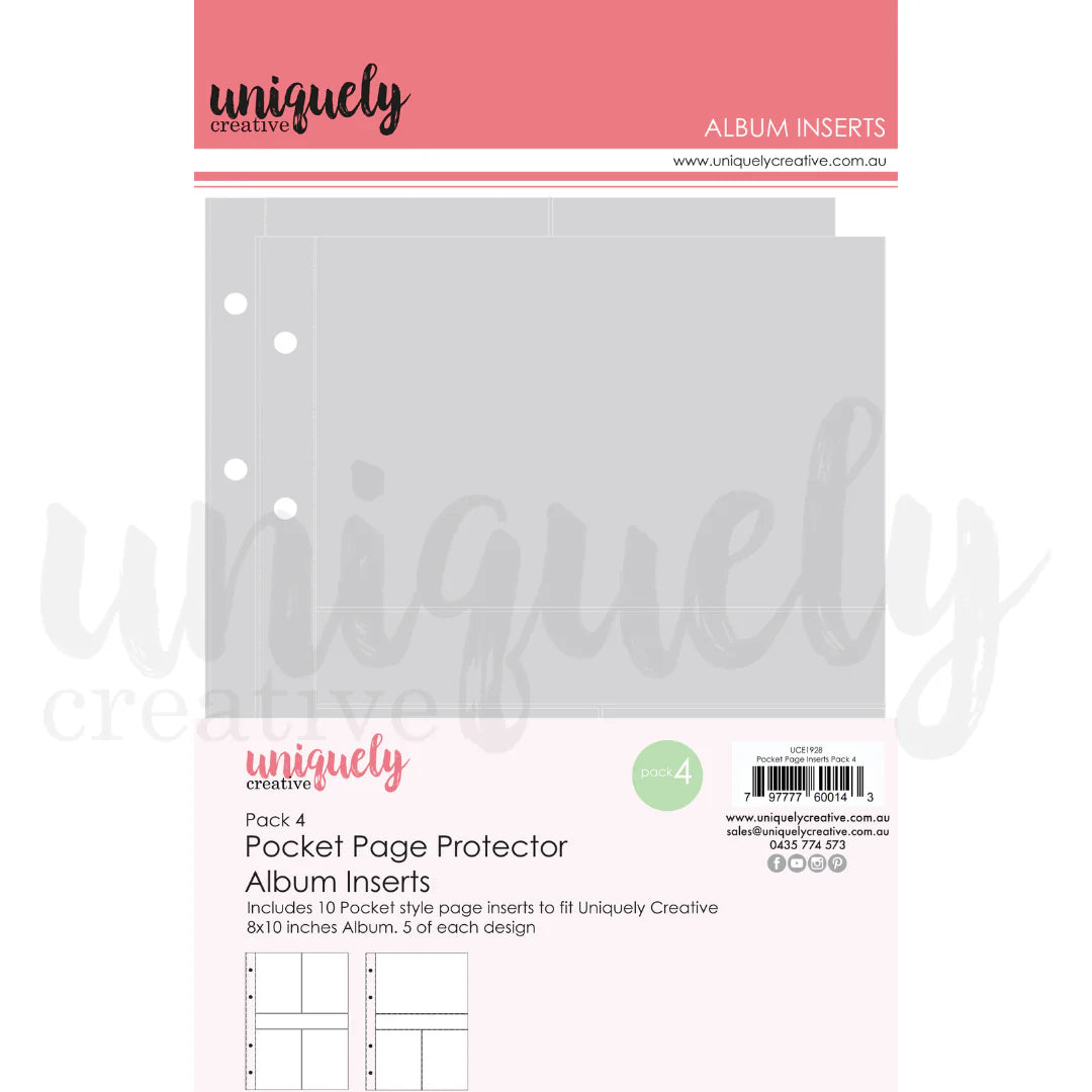 Uniquely Creative Pack 4 Pocket Page Protector Album Inserts for 8x10 Album