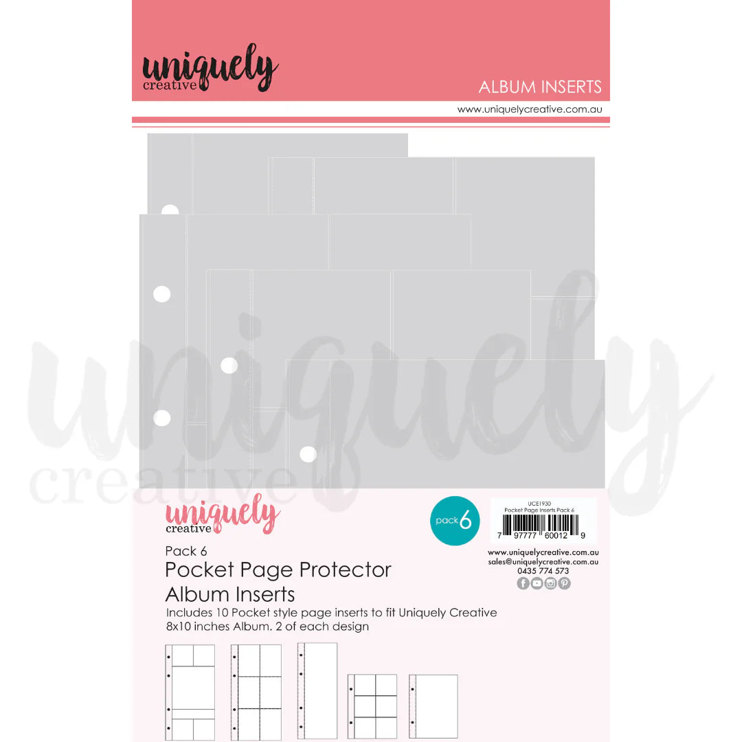 Uniquely Creative Pack 6 Pocket Page Protector Album Inserts for 8x10 Album