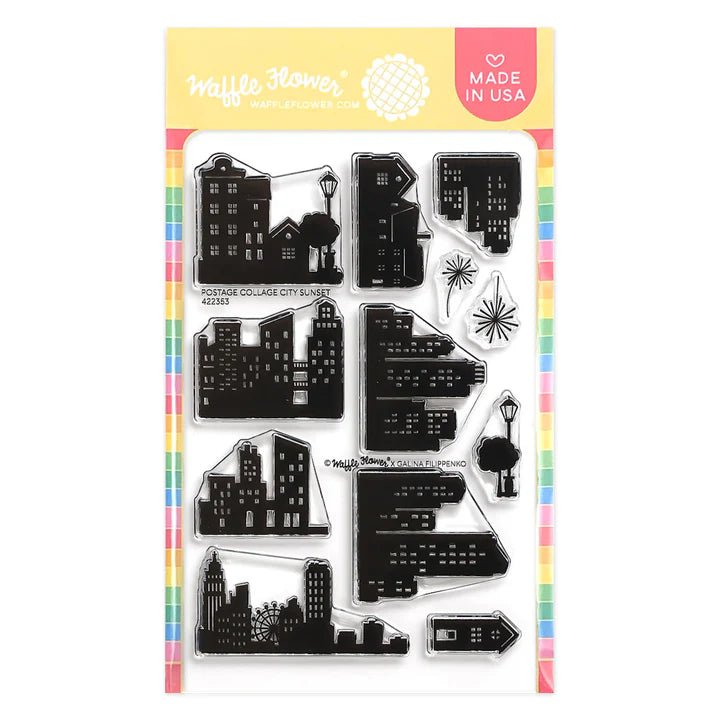 Postage Collage City Sunset Silhouette Stamp Set
