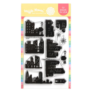 Waffle Flower Postage Collage City Sunset Silhouette Stamp Set