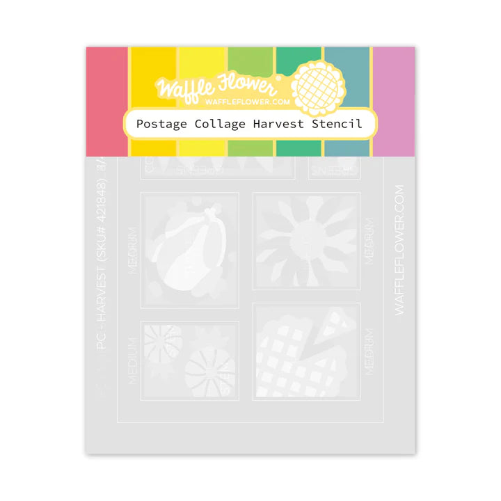 Waffle Flower 421848 Postage Collage Harvest Stencil
