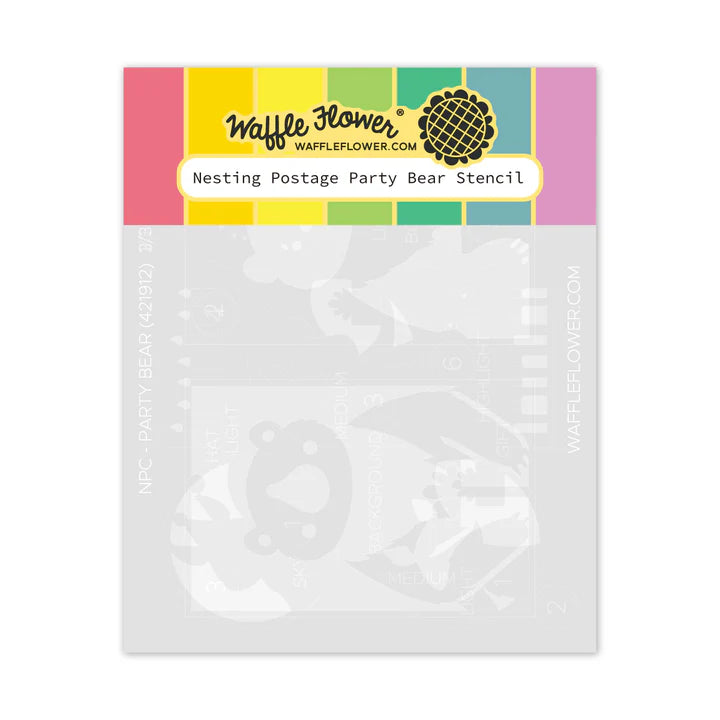 Waffle Flower 421912 Nesting Postage Party Bear Stencil