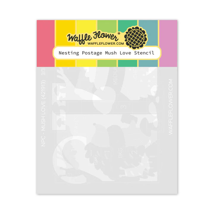 Waffle Flower 421913 Nesting Postage Mush Love Stencil