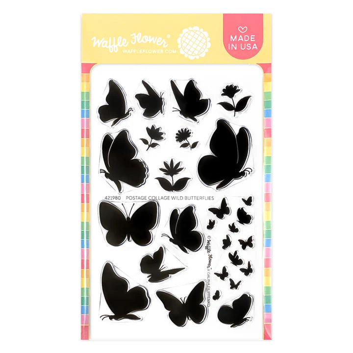 Waffle Flower 421980 Postage Collage Wild Butterflies Stamp Set