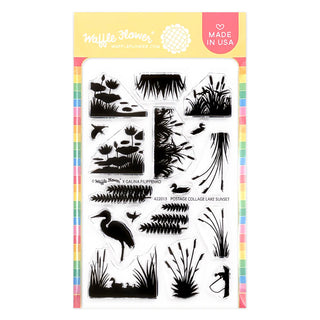 Waffle Flower Postage Collage Lake Sunset Stamp Set for Card Making