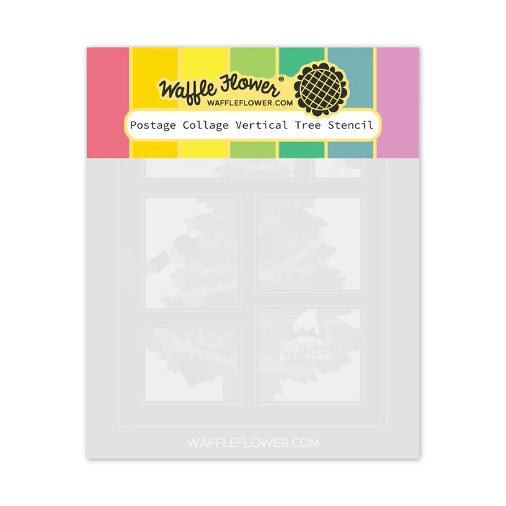 Waffle Flower 422140 Postage Collage Vertical Tree Stencil
