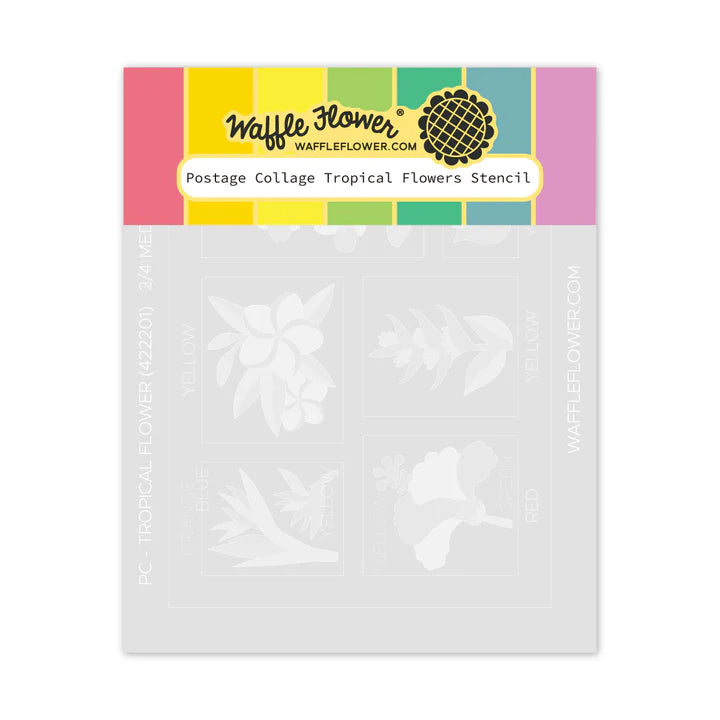 Postage Collage Tropical Flowers Stencil