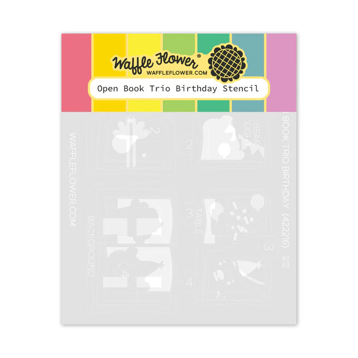 Waffle Flower 422216 Open Book Trio Birthday Stencil