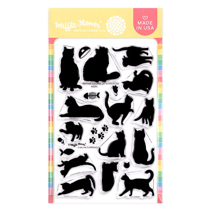 Waffle Flower 422291 Postage Collage Cat Silhouettes Stamp Set for Card Making