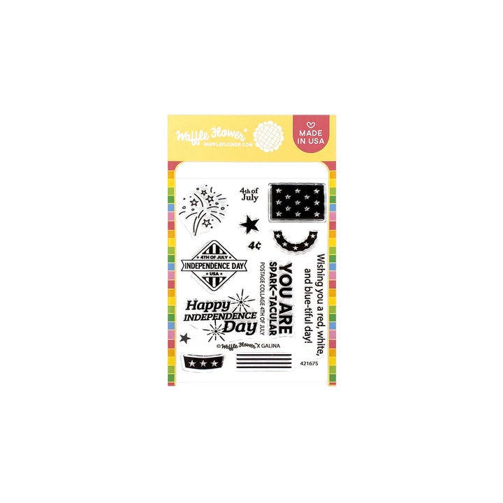 Waffle Flower Postage Collage 4th of July Stamp Set for Card Making