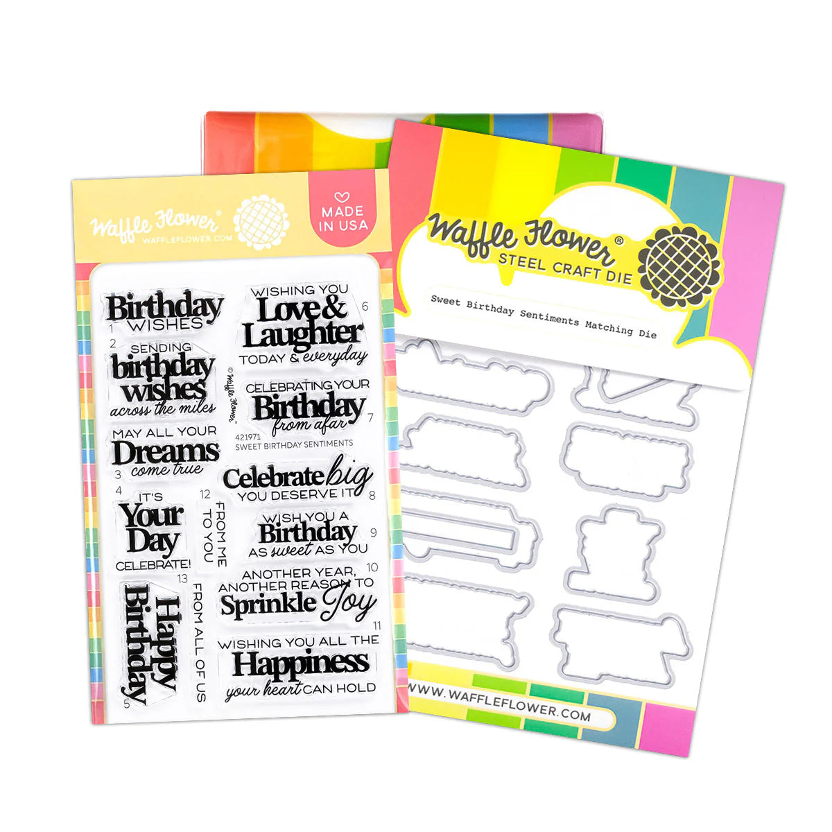 Waffle Flower WFC1971 Sweet Birthday Sentiments Combo Stamp and Die Set for making Birthday cards
