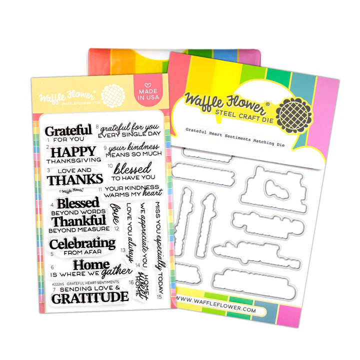 Waffle Flower WFC2265 Grateful Heart Sentiments Stamp Die Combo for Thanksgiving Card Making