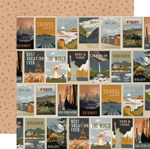 Here + There Travel the World 12x12 Double-Sided Patterned Paper