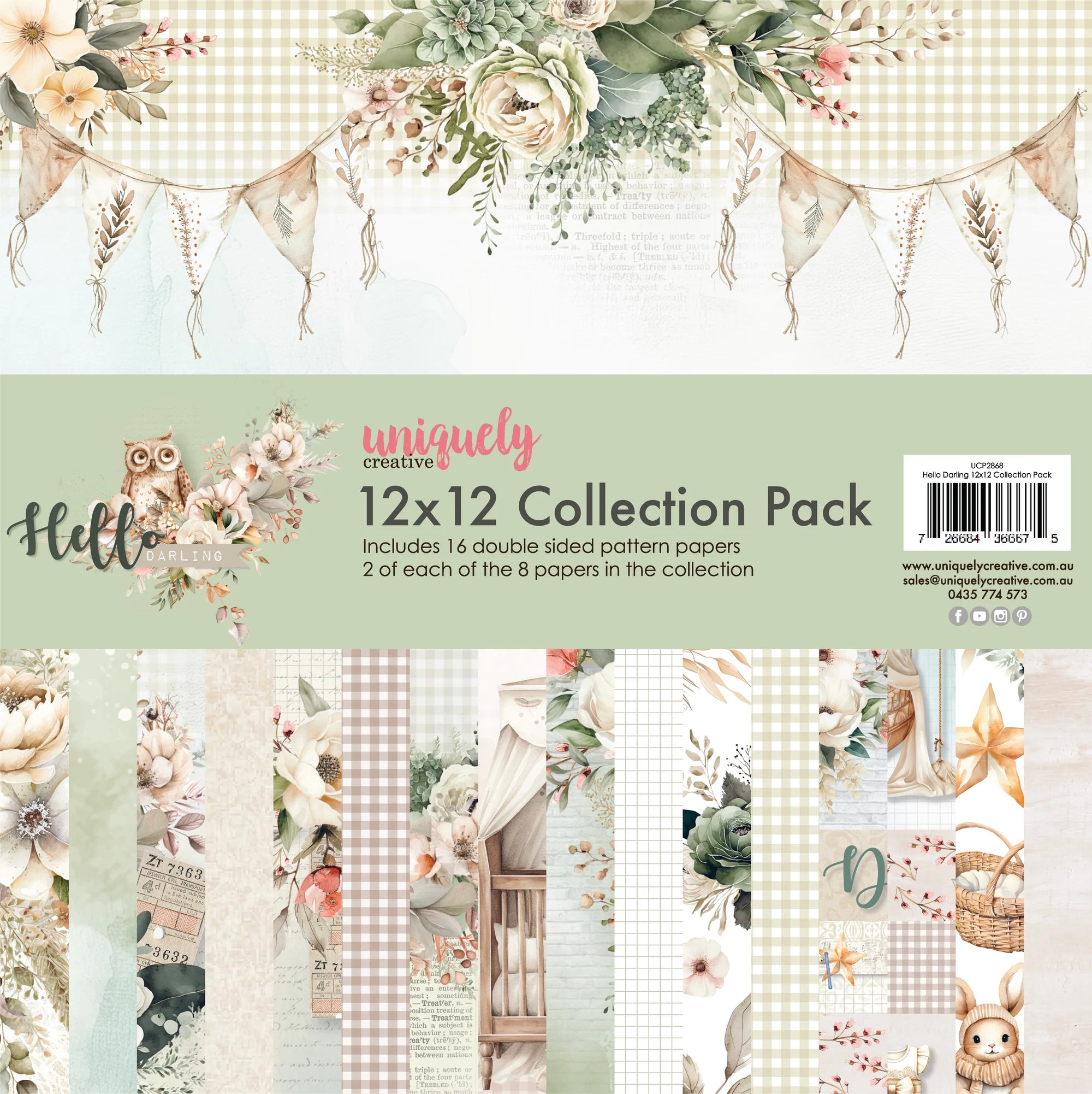 Uniquely Creative Hello Darling 12x12 Patterned Paper Pack for Baby