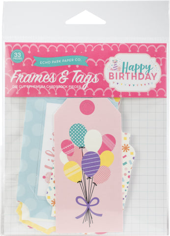 Happy Birthday Girl Frame & Tags Ephemera