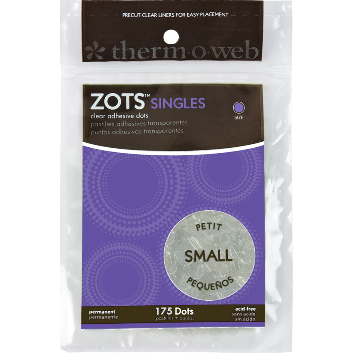 Zots Small Singles Clear Adhesive Dots 3/16"X1/64" Thick 175/Pkg