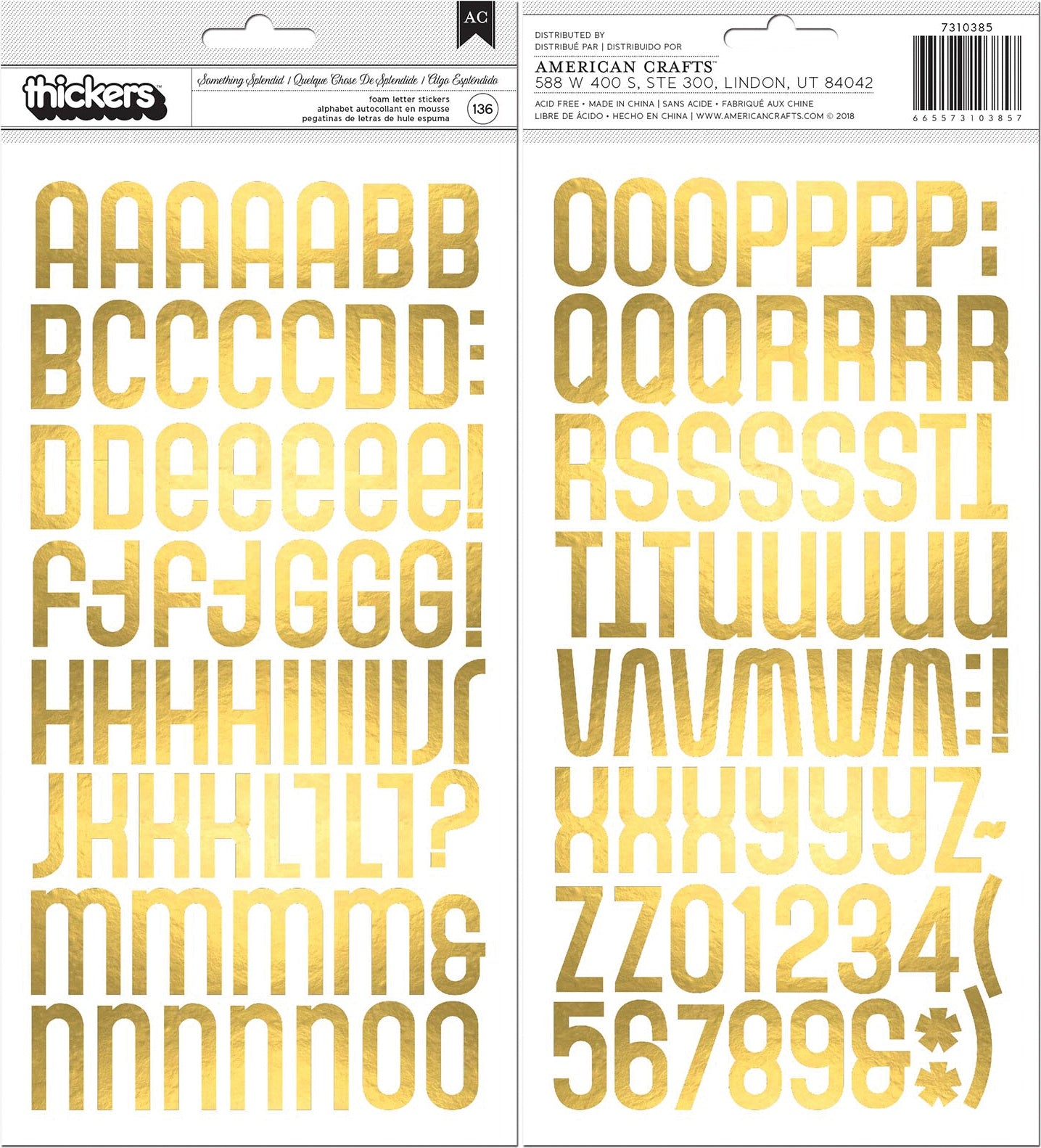 Thickers - Something Splendid W/Gold Foil Foam Alphabet