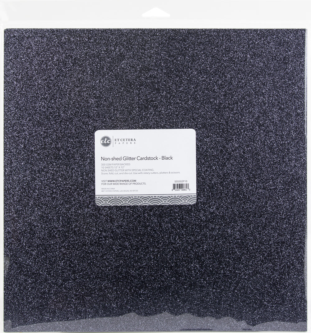 Black Non-Shed Glitter Cardstock, 12x12, single sheet